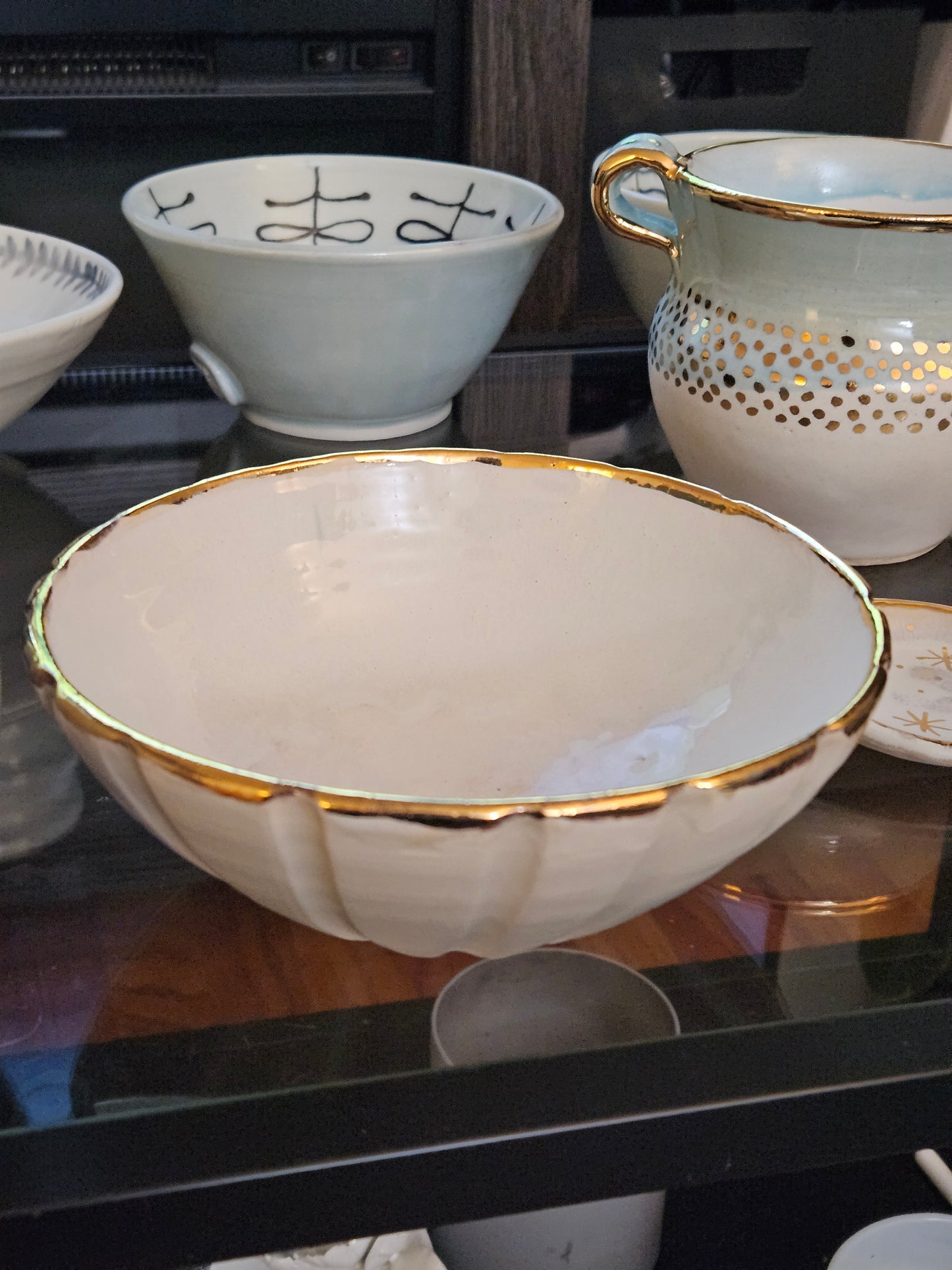 White Bowl with Gold Luster - Large
