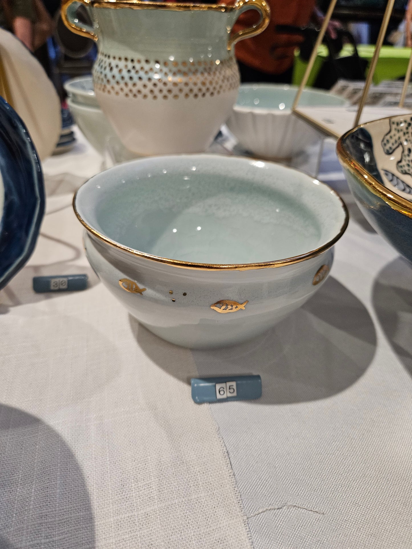 Light Blue Bowl Gold Luster Fishies